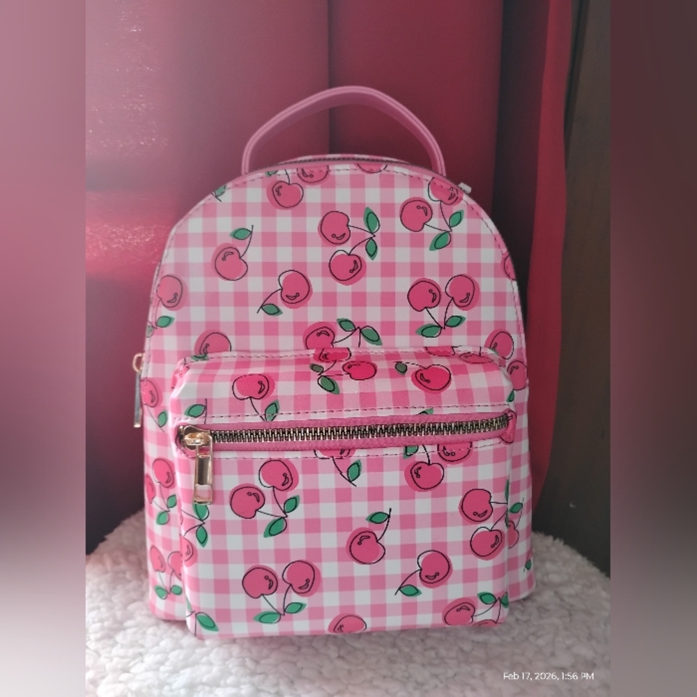 VEGAN LEATHER CHERRY DESIGN MINI BACKPACK